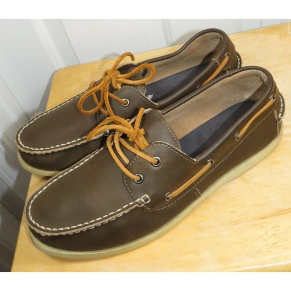 J.Crew Brown Leather Boat Shoes 2-Eye Casual Loafers Men's Size 11